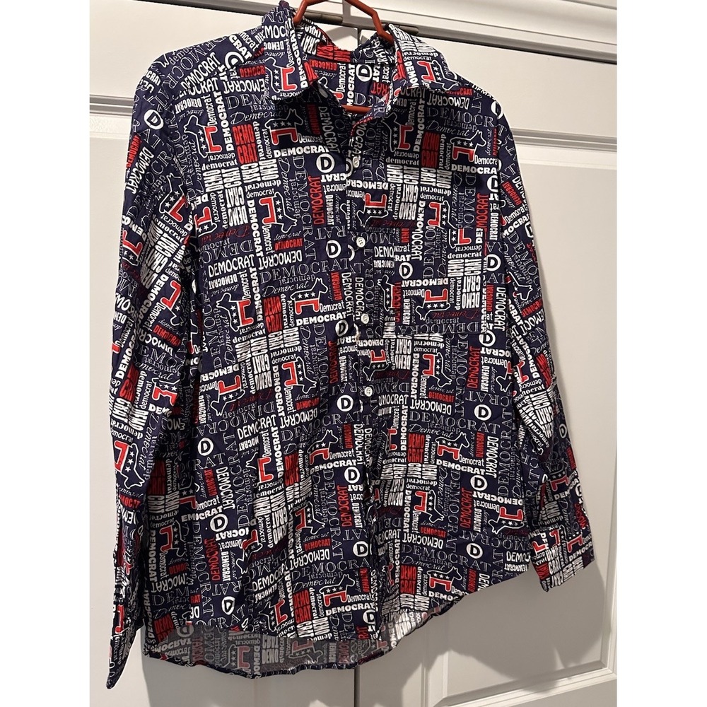 Vintage Democratic Long Sleeve Button Shirt Political AOP Handmade Size XL